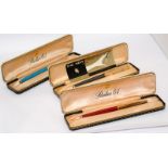 A trio of boxed Parker P61 fountain pens to include a P61 in Rage Red with a rainbow cap and