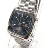 Rare Seiko 'Monaco' gents automatic flyback chronograph with blue dial. Model ref 7016-5000.