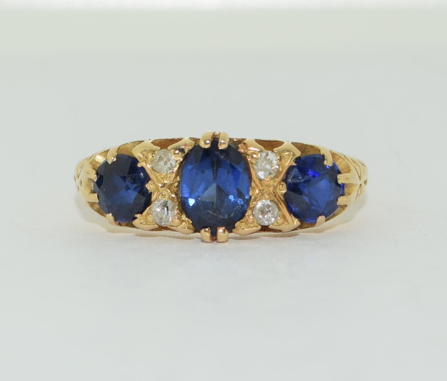 18ct gold Large Sapphire and Diamond Gypsy ring size O - Image 5 of 5