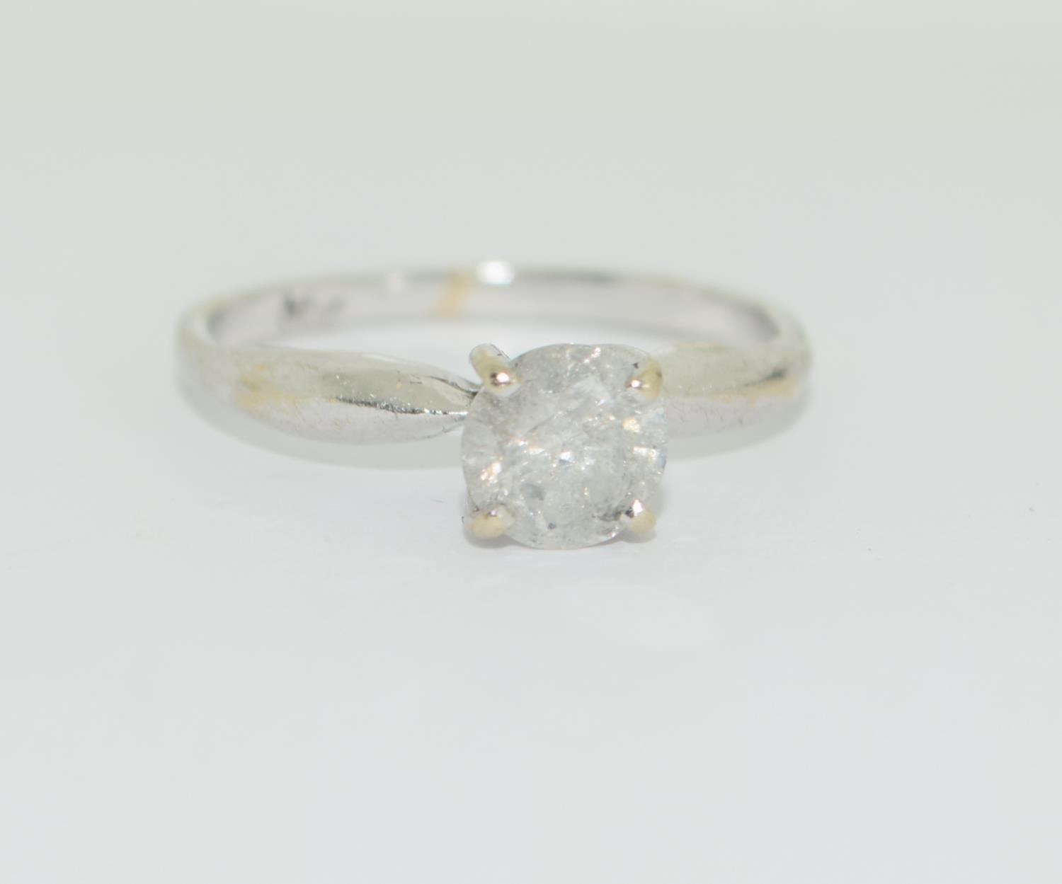 9ct white gold ladies diamond solitaire ring approx 85 points size M - Image 5 of 7