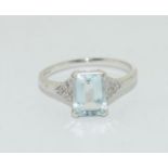 Aqua/Diamond 9ct white gold ring Size N +