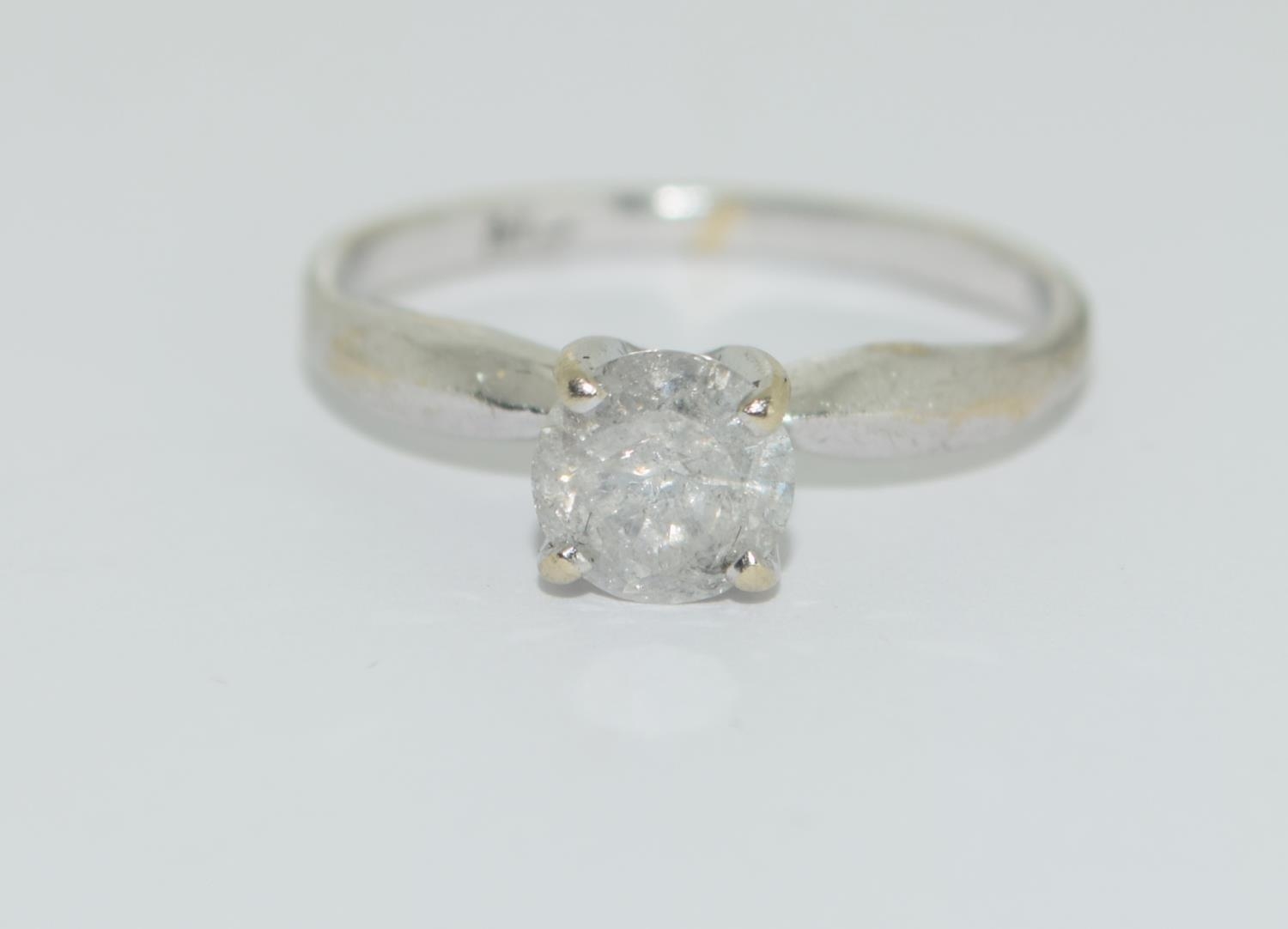 9ct white gold ladies diamond solitaire ring approx 85 points size M