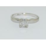 9ct white gold ladies diamond solitaire ring approx 85 points size M