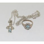 Blue Topaz Mackintosh 925 silver pendant and cluster ring.