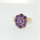 9ct gold ladies Amethyst cluster ring size L