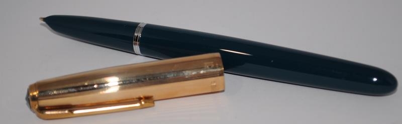 Rare Parker 51 teal and rolled gold Aeromatic, boxed. Later model, chalk marks, near mint example. - Image 5 of 5