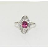 Platinum Art Deco Diamond and Ruby ring size O