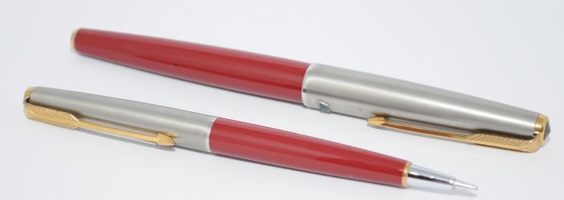 Parker 61 set in original box to include fountain pen and LL pencil with Rage Red body. 1st - Image 3 of 5