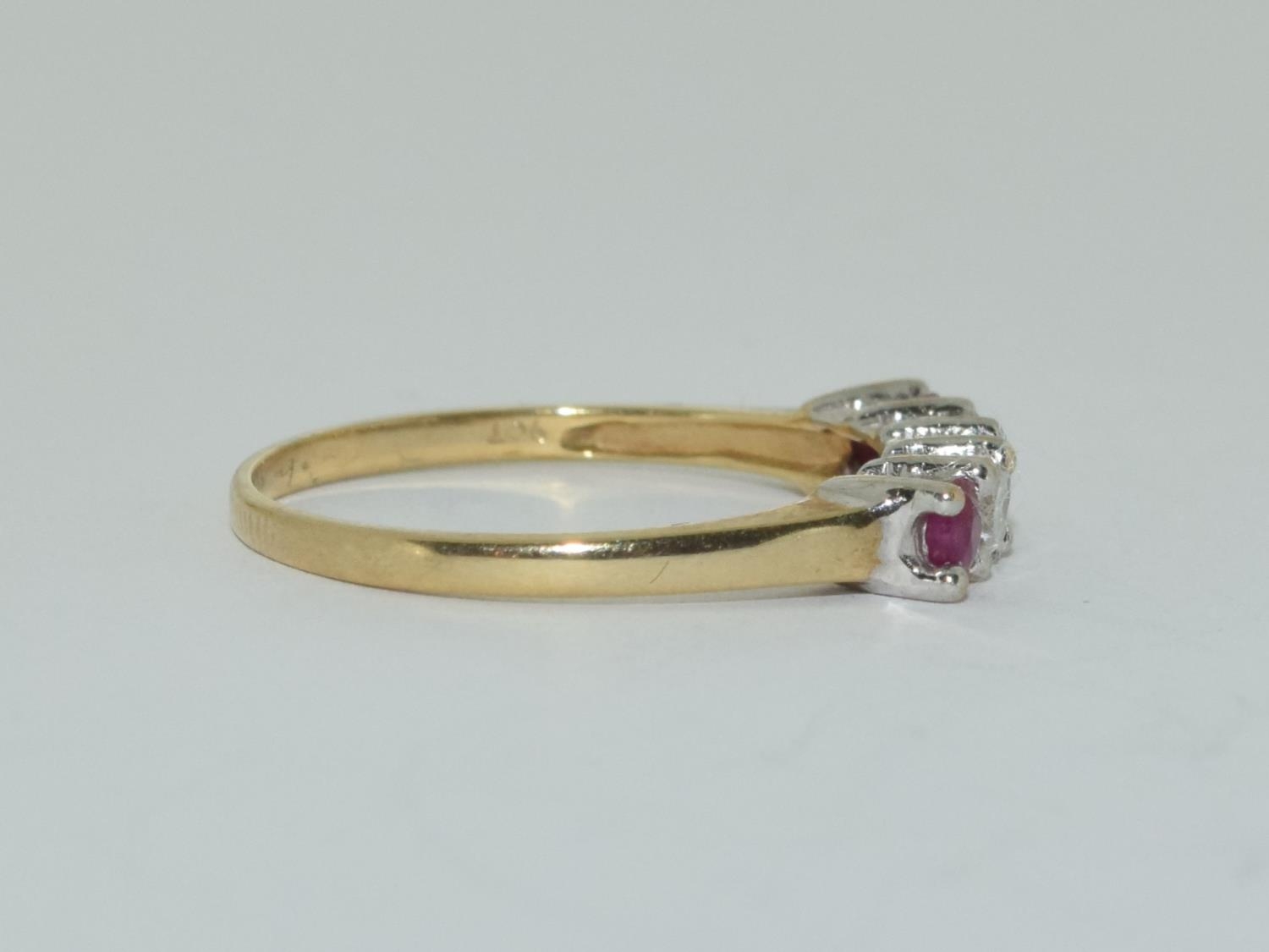 Ruby and diamond Five stone 9ct gold ring, Size M 1/2. - Image 2 of 5