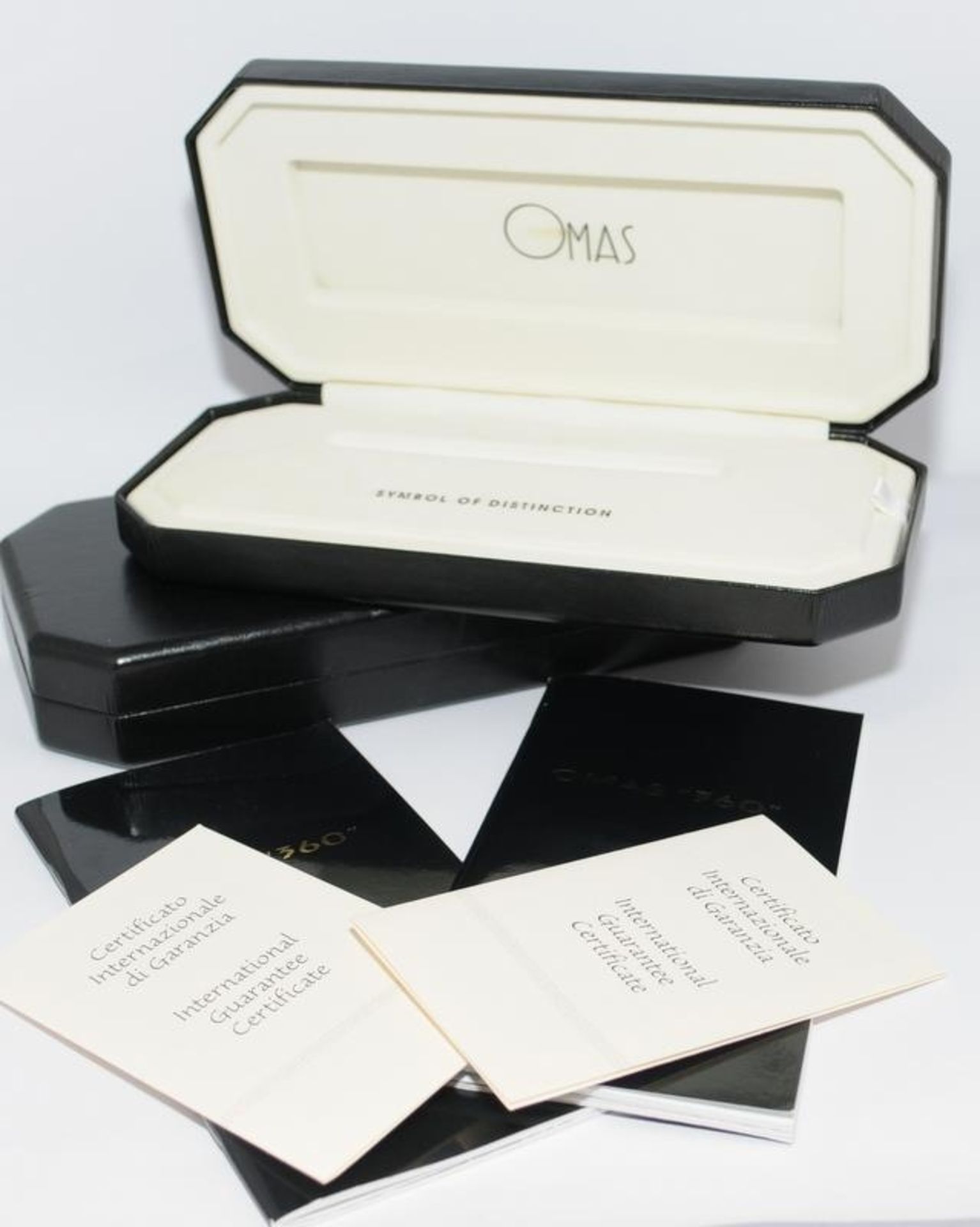 Two genuine Omas 360 pen boxes complete with certificates and user guides