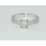 Platinum Emerald Cut Diamond Solitaire Ring. Approx 0.25ct. Size L