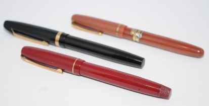 Three vintage Swan fountain pens to include a leverless black model c/w Swan H No.3 14ct nib, a
