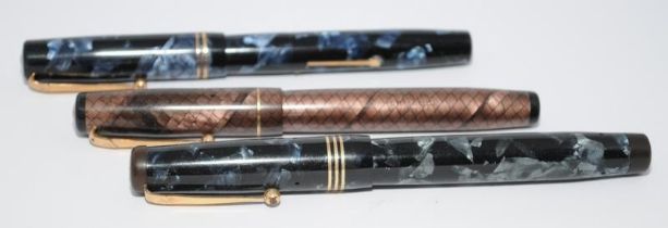 Collection of fountain pens to include a Swan 6242 Self Filler in blue/black marble c/w Swan No.2