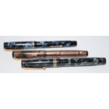 Collection of fountain pens to include a Swan 6242 Self Filler in blue/black marble c/w Swan No.2