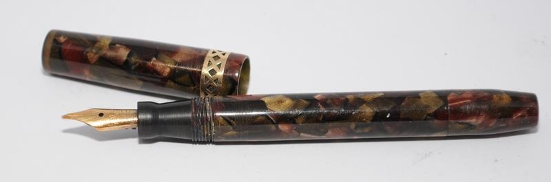 The Burnham pre-war era blue marble fountain pen and propelling pencil, Burnham 14ct nib to pen, and - Image 2 of 7