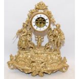 Large and ornate Gilt metal Swinging Cherub mantel clock presented in working condition. O/all