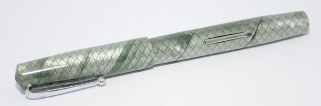 Swan silver/green snakeskin fountain pen. Chrome lever fill c/w Swan No.2 14ct nib. Ref.CRK303