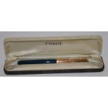 Rare Parker 51 teal and rolled gold Aeromatic, boxed. Later model, chalk marks, near mint example.