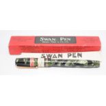 Boxed Swan self fill fountain pen in Green/Black marble with Swan No.2 14ct nib. Mint NOS example