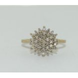 9ct gold Ladies Diamond cluster ring H/M 0.50ct in ring size R