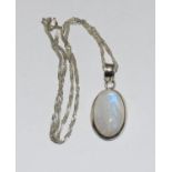 Large colourful moonstone 925 silver pendant.