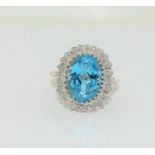 9ct gold Blue Topaz and Diamond ring size P