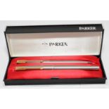 Parker P61 Flighter DeLuxe fountain pen and propelling pencil set with pearl tassies. Near mint