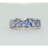 silver 5 stone Tanzanite ring size P