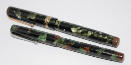 Swan SM100/63 Russet & Green fountain pen with ebonite lever and nickel coated clip, c/w Swan No.1