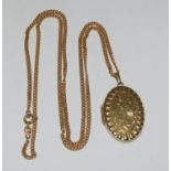 9ct gold flat link necklace and locket 60cm chain, 3cm locket 15g