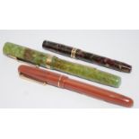 Collection of three vintage fountain pens to include a Swan Self Fill 3173 in rare Coral colour c/