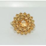 9ct gold amber colour cluster ring size N