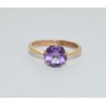 9ct gold ladies solitaire amethyst ring size O