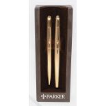 Parker P50 Falcon fountain pen and ball point pen set. Near mint boxed set c/w original papers