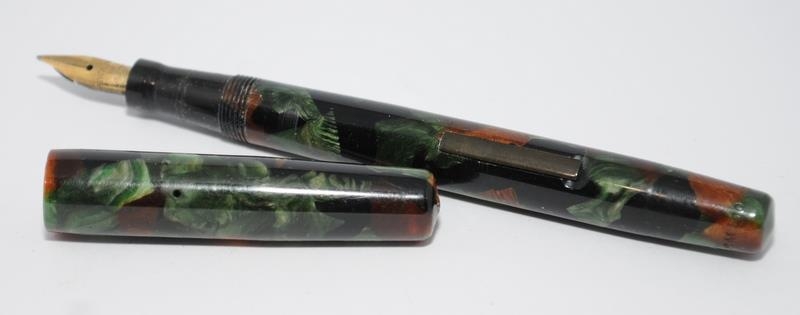 Swan SM100/63 Russet & Green fountain pen with ebonite lever and nickel coated clip, c/w Swan No.1 - Image 6 of 7