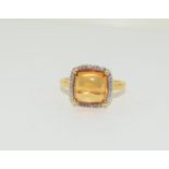 18ct gold ladies Citrine and Diamond halo style ring size M