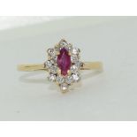 14ct gold ladies Ruby and Diamond cluster ring size M