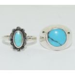 2 x Turquoise 925 silver rings.