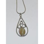 Large Celtic Scottish hardstone 925 silver pendant.