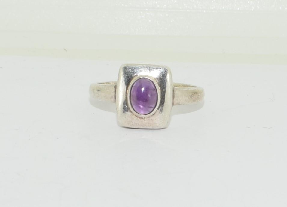 Silver ring with Ruby Cabochon Size S