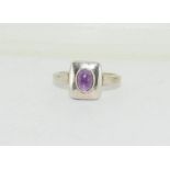 Silver ring with Ruby Cabochon Size S