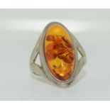 A 925 silver and amber ring, Size O