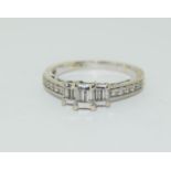 18ct White Gold 3 Stone Diamond Ring, Hallmarked inside 0.25ct. Size L