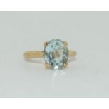 9ct gold ladies aquamarine ring size L