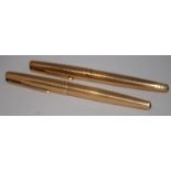 Two Parker 65 Insignia Consort fountain pens in rolled gold. Both in excellent condition. Ref.