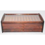 Quality pen storage/display case of wooden construction. Glass topped with three drawers capable