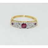 18ct gold ladies Ruby and Diamond 5 stone ring size O