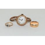 Mixed 9ct gold rings and a ladies watch total 23g