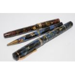 The Burnham pre-war era blue marble fountain pen and propelling pencil, Burnham 14ct nib to pen, and