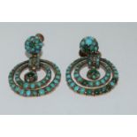 Antique turquoise heavy 8.4g pair of 9ct gold earrings.